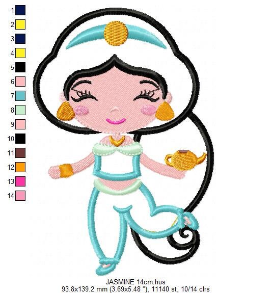 Jasmine embroidery designs - Princess embroidery design machine embroidery pattern - Princess applique design - Aladdin Disney embroidery