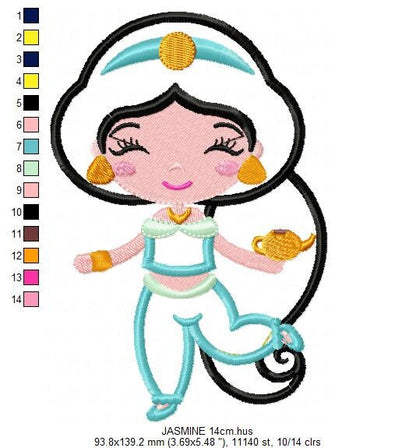 Jasmine embroidery designs - Princess embroidery design machine embroidery pattern - Princess applique design - Aladdin Disney embroidery