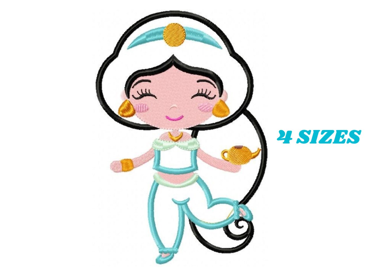 Jasmine embroidery designs - Princess embroidery design machine embroidery pattern - Princess applique design - Aladdin Disney embroidery