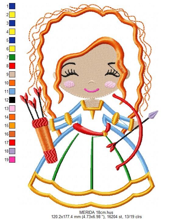 Brave Princess Merida embroidery designs - Disney Princess embroidery design machine embroidery pattern - Princess applique girl embroidery Marcia Embroidery