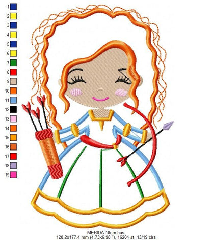 Brave Princess Merida embroidery designs - Disney Princess embroidery design machine embroidery pattern - Princess applique girl embroidery Marcia Embroidery