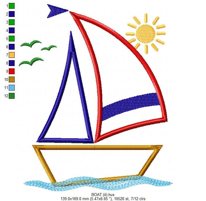 Boat embroidery designs - Sailboat applique machine embroidery pattern - Ocean Nautical file - Instant digital download pes jef dst hus vp3