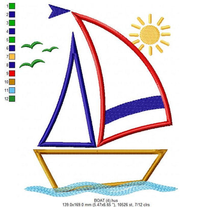 Boat embroidery designs - Sailboat applique machine embroidery pattern - Ocean Nautical file - Instant digital download pes jef dst hus vp3