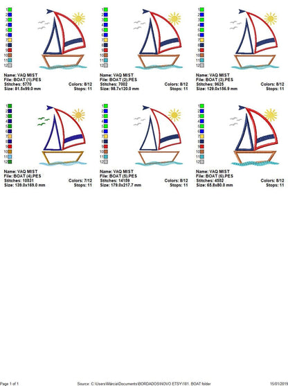 Boat embroidery designs - Sailboat applique machine embroidery pattern - Ocean Nautical file - Instant digital download pes jef dst hus vp3