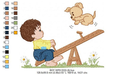 Boy embroidery designs - Dog embroidery design machine embroidery pattern - boy on swing embroidery file - kid embroidery filled design pes