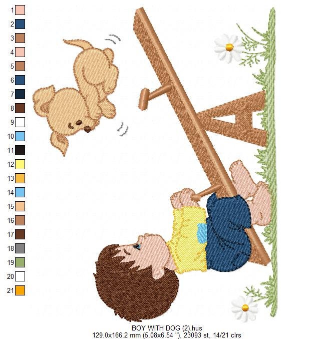 Boy embroidery designs - Dog embroidery design machine embroidery pattern - boy on swing embroidery file - kid embroidery filled design pes
