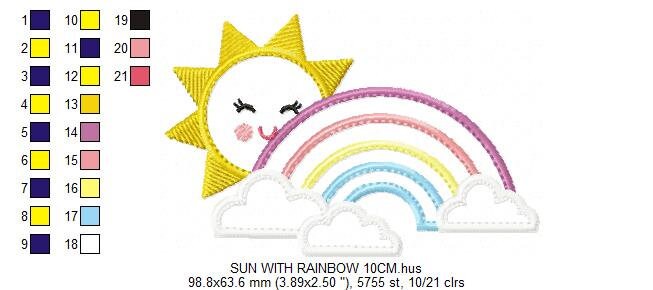Sun and rainbow embroidery design - Rainbow with clouds applique machine embroidery pattern - Baby girl file - Instant digital download pes