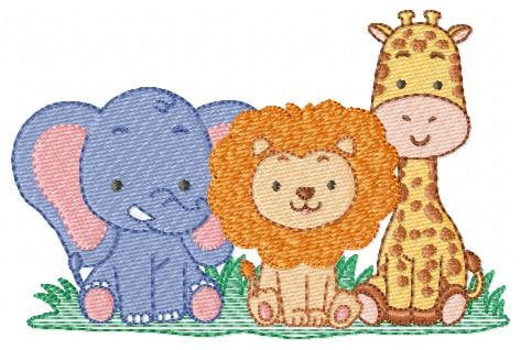 Safari wild animals embroidery designs - Elephant Lion and Giraffe machine pattern - Baby boy and girl file - Instant digital download pes