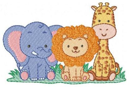 Safari wild animals embroidery designs - Elephant Lion and Giraffe machine pattern - Baby boy and girl file - Instant digital download pes
