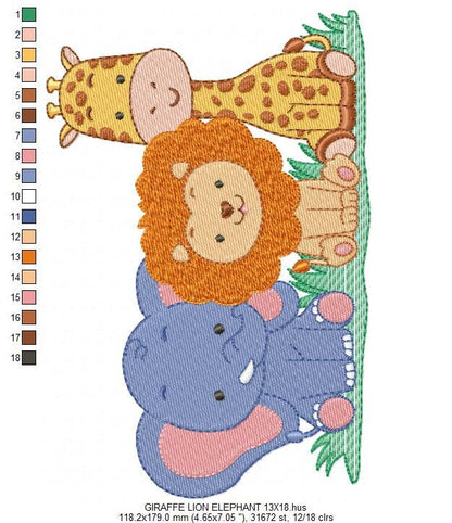 Safari wild animals embroidery designs - Elephant Lion and Giraffe machine pattern - Baby boy and girl file - Instant digital download pes