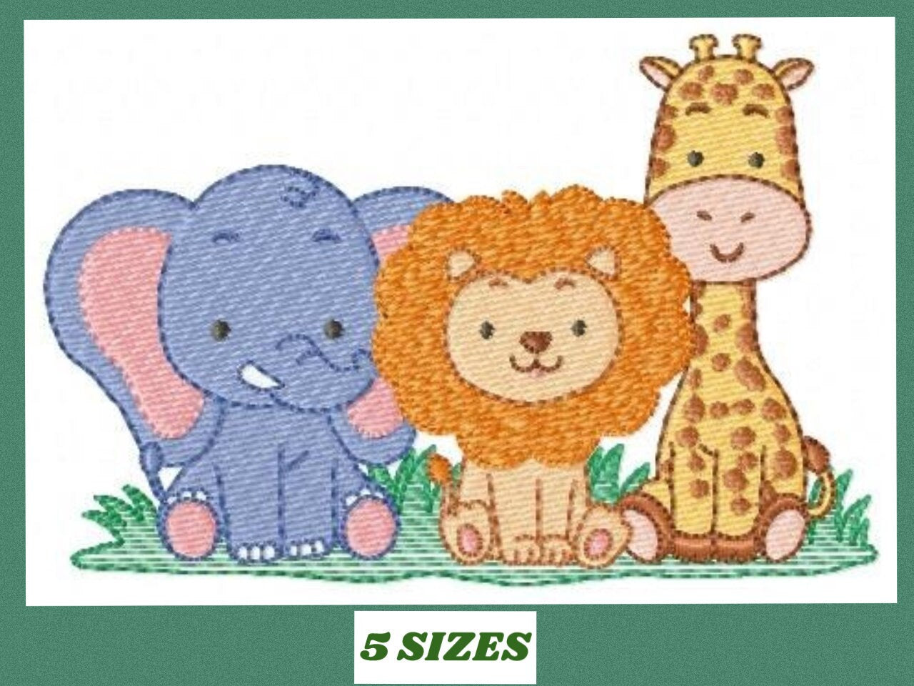 Safari wild animals embroidery designs - Elephant Lion and Giraffe machine pattern - Baby boy and girl file - Instant digital download pes