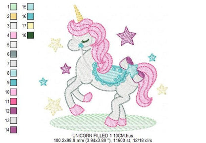Unicorn embroidery designs - Baby girl magical horse with stars machine embroidery pattern - Instant digital download pes jef dst hus vp3
