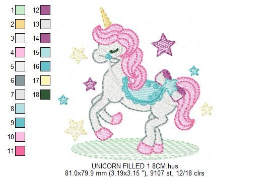 Unicorn embroidery designs - Baby girl magical horse with stars machine embroidery pattern - Instant digital download pes jef dst hus vp3