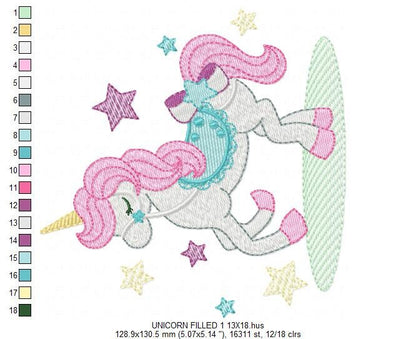 Unicorn embroidery designs - Baby girl magical horse with stars machine embroidery pattern - Instant digital download pes jef dst hus vp3