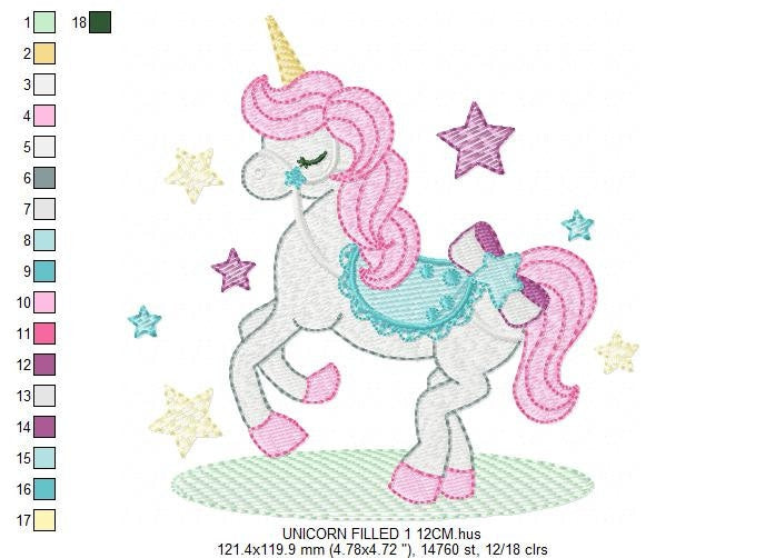 Unicorn embroidery designs - Baby girl magical horse with stars machine embroidery pattern - Instant digital download pes jef dst hus vp3