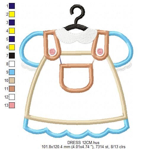 Dress embroidery designs - Children's Clothes with hanger embroidery machine embroidery pattern - Baby Dress applique - instant download pes