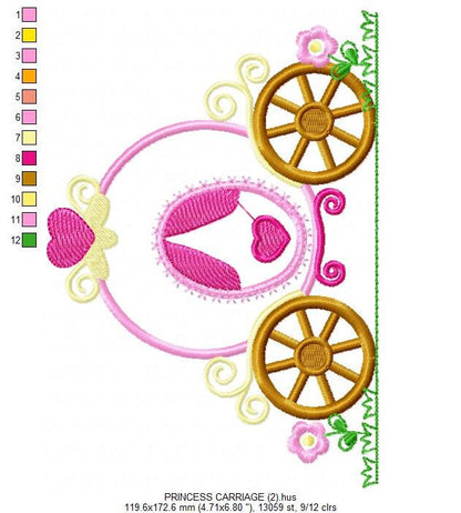 Princess Carriage embroidery design - Princess embroidery designs machine embroidery pattern - baby girl embroidery file - carriage applique