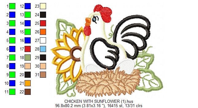 Chicken embroidery designs - Kitchen embroidery design machine embroidery pattern - instant download - Flower embroidery Rooster applique