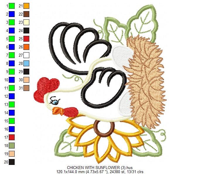 Chicken embroidery designs - Kitchen embroidery design machine embroidery pattern - instant download - Flower embroidery Rooster applique