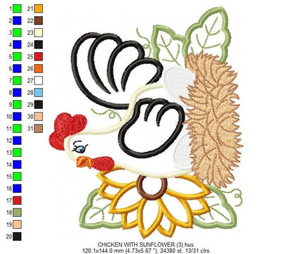 Chicken embroidery designs - Kitchen embroidery design machine embroidery pattern - instant download - Flower embroidery Rooster applique