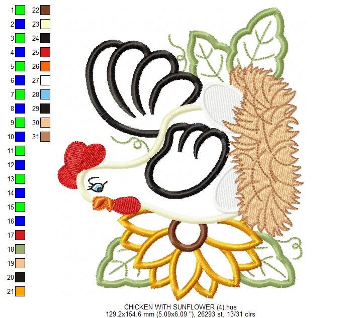 Chicken embroidery designs - Kitchen embroidery design machine embroidery pattern - instant download - Flower embroidery Rooster applique