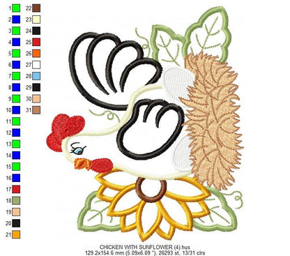 Chicken embroidery designs - Kitchen embroidery design machine embroidery pattern - instant download - Flower embroidery Rooster applique