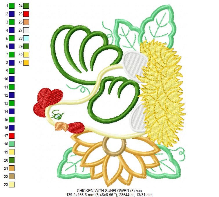 Chicken embroidery designs - Kitchen embroidery design machine embroidery pattern - instant download - Flower embroidery Rooster applique