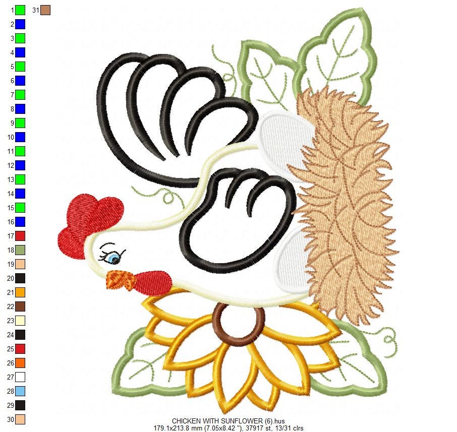 Chicken embroidery designs - Kitchen embroidery design machine embroidery pattern - instant download - Flower embroidery Rooster applique