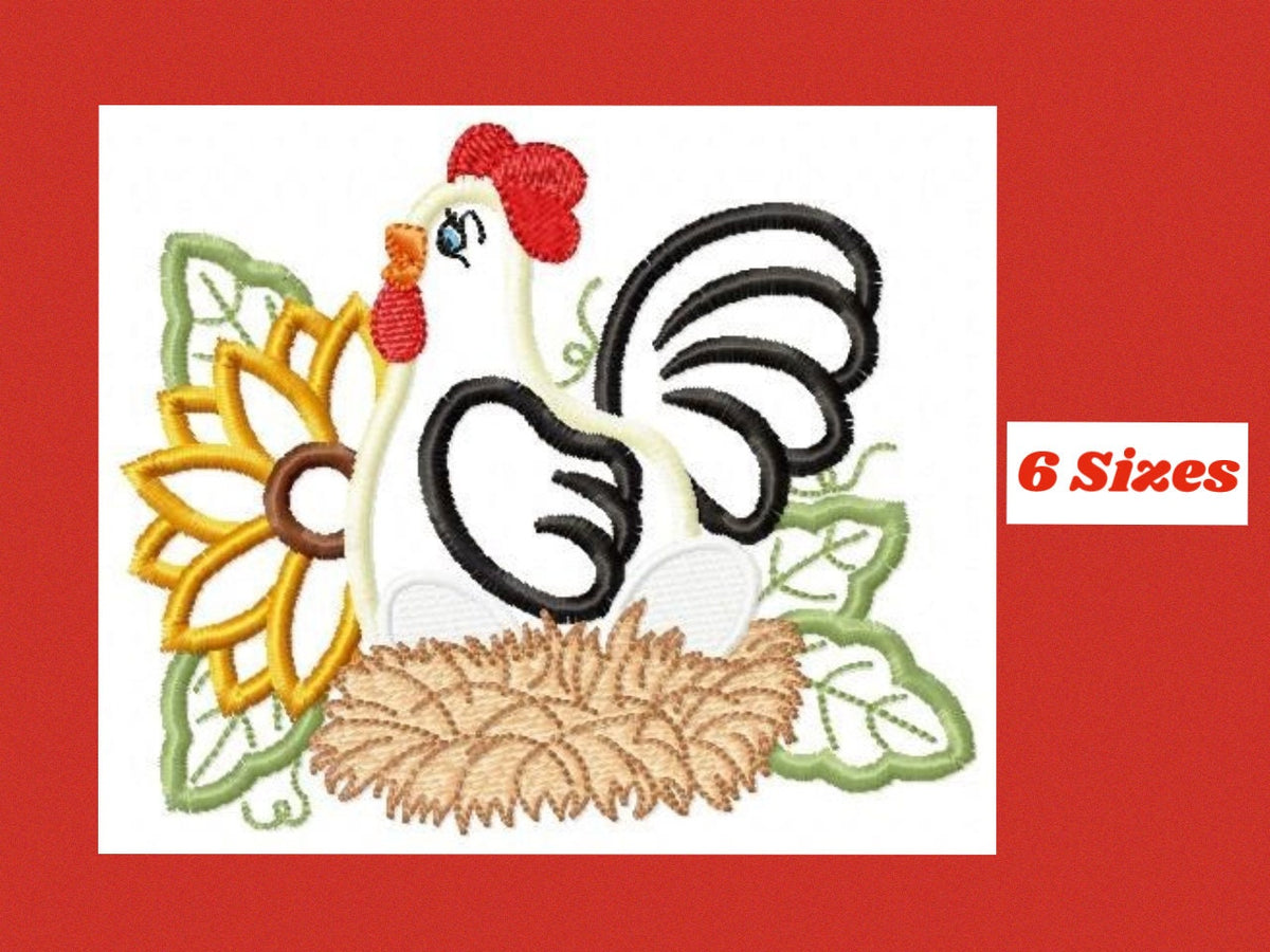 Chicken embroidery designs - Kitchen embroidery design machine embroidery pattern - instant download - Flower embroidery Rooster applique