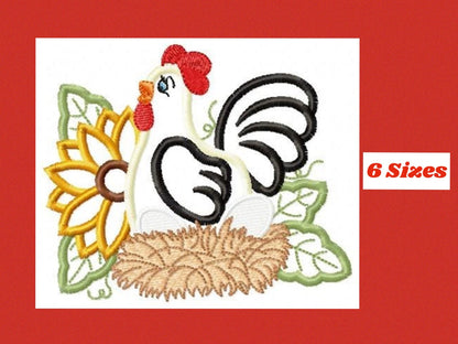 Chicken embroidery designs - Kitchen embroidery design machine embroidery pattern - instant download - Flower embroidery Rooster applique