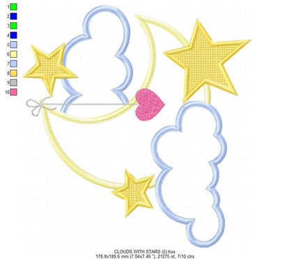 Moon embroidery design - Stars embroidery design machine embroidery pattern - Cloud embroidery file moon applique design - night embroidery
