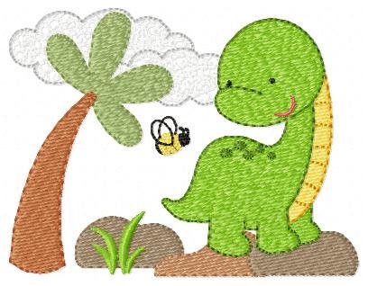 Dinosaur embroidery designs - Dino with coconut tree machine embroidery pattern - Baby boy file brontosaurus - Instant download pes jef dst
