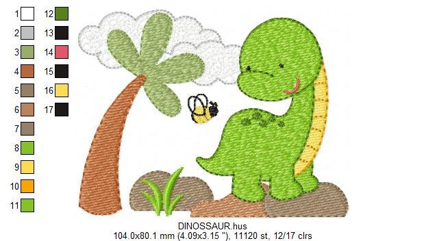 Dinosaur embroidery designs - Dino with coconut tree machine embroidery pattern - Baby boy file brontosaurus - Instant download pes jef dst