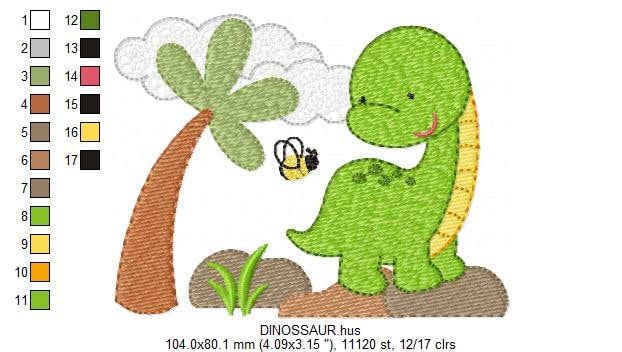 Dinosaur embroidery designs - Dino with coconut tree machine embroidery pattern - Baby boy file brontosaurus - Instant download pes jef dst