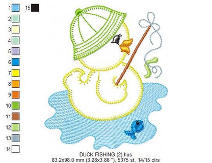 Fishing Duck embroidery design - Lake Water Animal embroidery designs machine embroidery pattern - Ducks applique design - instant download