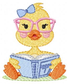 Reading Duck with glasses embroidery design - Duck machine embroidery pattern - Baby boy and girl file - Instant digital download pes jef dst