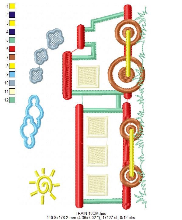 Train embroidery designs - Vehicle embroidery design machine embroidery pattern - baby boy embroidery file instant download train with wagon