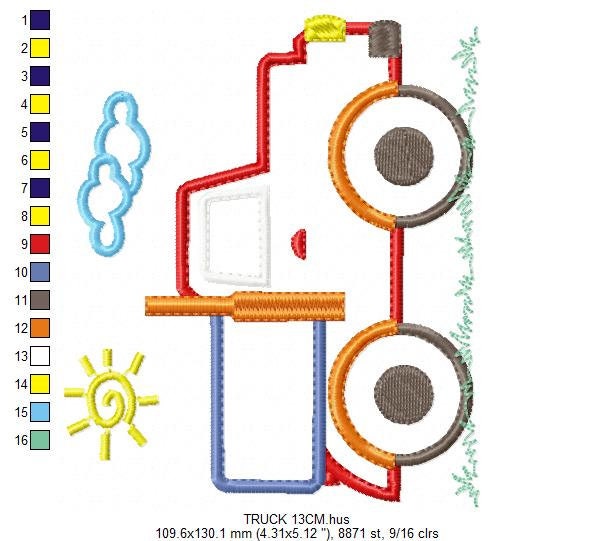 Truck embroidery designs - Vehicle embroidery design machine embroidery pattern - Pickup embroidery file - Truck applique design boy kid