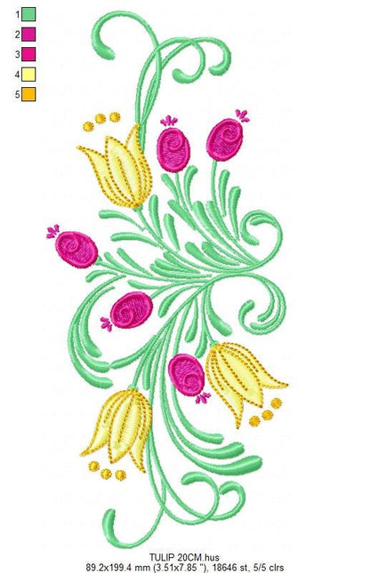 Flowers embroidery designs - Tulips embroidery design machine embroidery pattern - Rose embroidery file - Instant download pes jef dst
