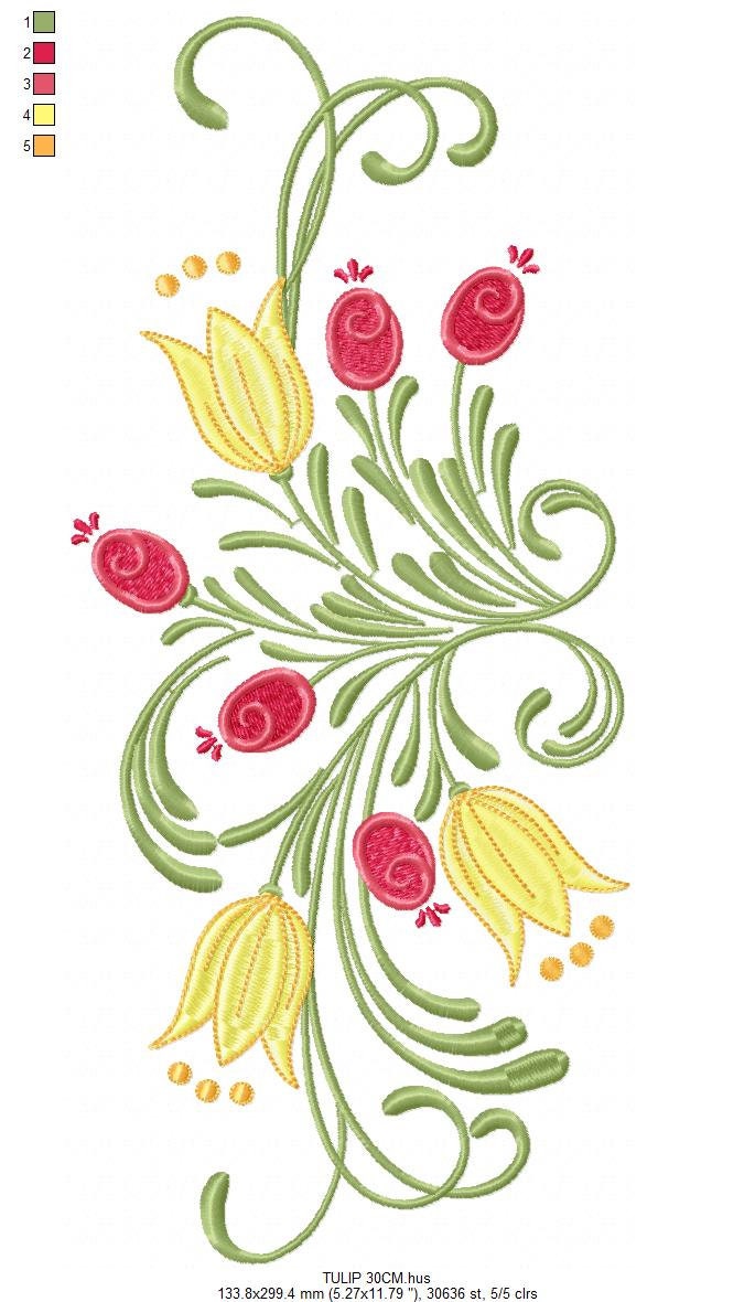 Flowers embroidery designs - Tulips embroidery design machine embroidery pattern - Rose embroidery file - Instant download pes jef dst