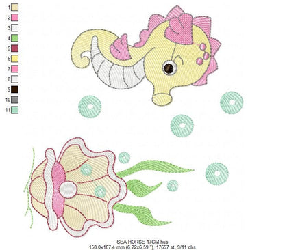 Seahorse embroidery design - Animal embroidery designs machine embroidery pattern - oyster embroidery file - baby embroidery Seahorse design