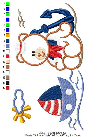 Boat embroidery designs - Sailor Bear with anchor machine embroidery pattern - Sailor bear applique - Teddy Nautical - Instant download pes