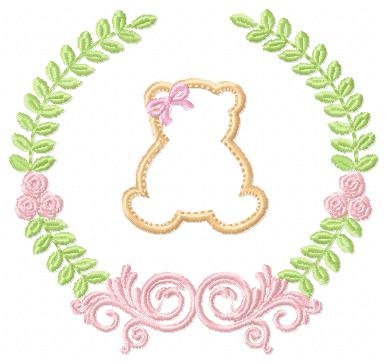 Bear with wreath embroidery design - Teddy Bear with laurel frame machine embroidery pattern - baby girl and boy file - Instant download pes