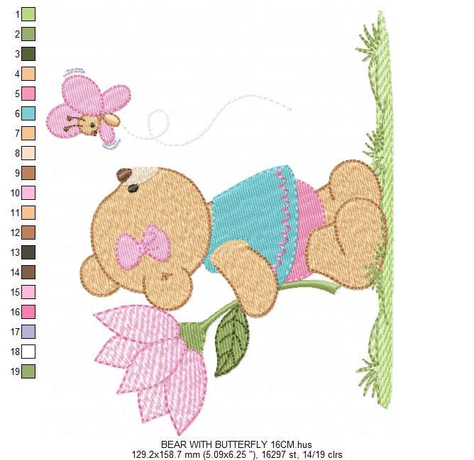 Teddy Bear embroidery designs - Baby girl embroidery design machine embroidery pattern - Bear with butterfly embroidery file - digital file