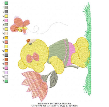 Teddy Bear embroidery designs - Baby girl embroidery design machine embroidery pattern - Bear with butterfly embroidery file - digital file