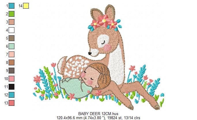 Deer embroidery design - Animal embroidery designs machine embroidery pattern - Newborn embroidery file - baby girl embroidery Woodland