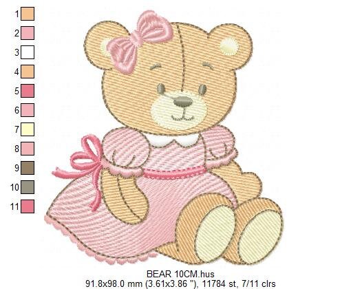 Bear embroidery designs - Baby girl embroidery design machine embroidery pattern - Female bear embroidery file - Teddy Bear applique design