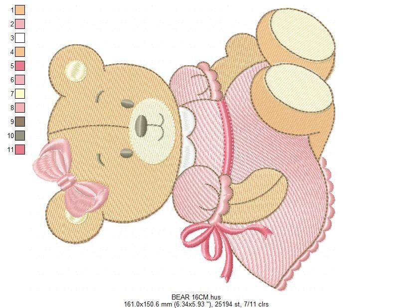 Bear embroidery designs - Baby girl embroidery design machine embroidery pattern - Female bear embroidery file - Teddy Bear applique design