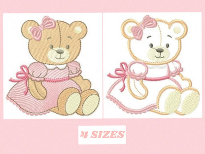 Bear embroidery designs - Baby girl embroidery design machine embroidery pattern - Female bear embroidery file - Teddy Bear applique design