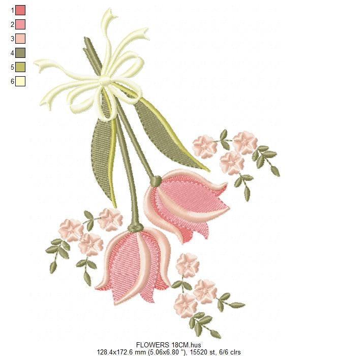 Flowers embroidery designs - Kitchen Towel embroidery design machine embroidery pattern - Tulip embroidery file - rose floral embroidery